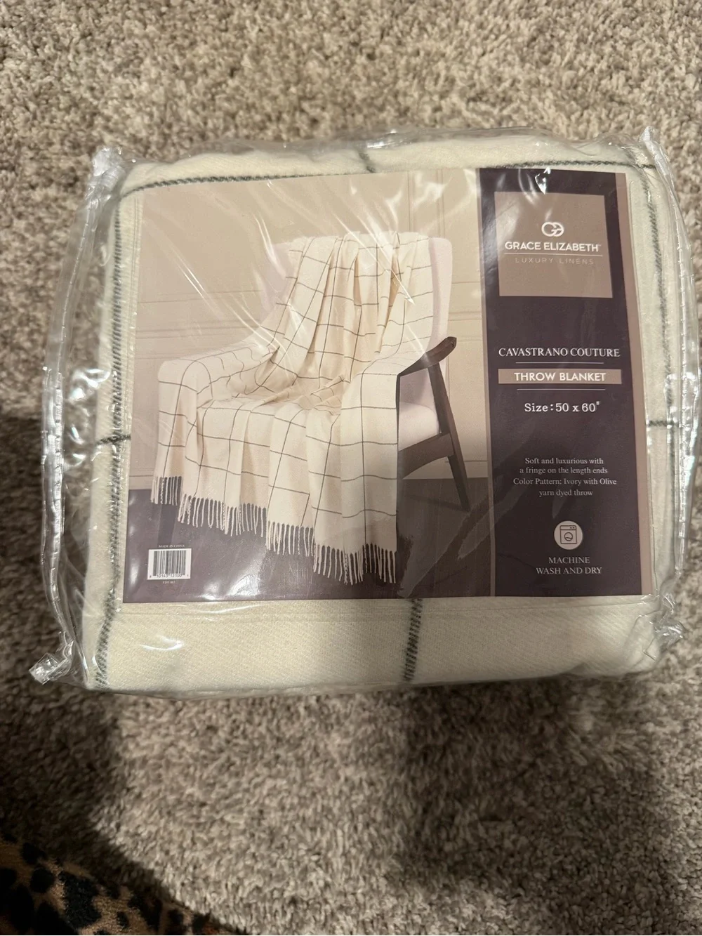 Grace Elizabeth Cream Windowpane Throw Blanket